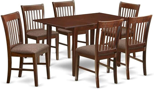 HomeStock 7 Piece Dining Table Set Consist of a Rectangle Dining Room Table with Extension Leaf and 6 Linen Upholstered Seat Chairs, 32x60 Inch, Mahogany
