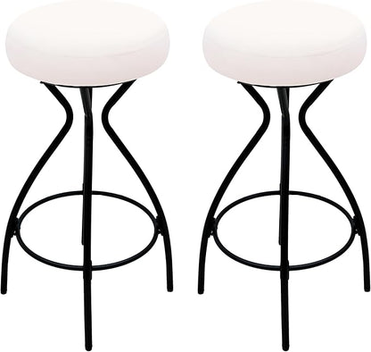 Modern Backless Bar Stools Set of 2 Round Upholstered Counter Stools for Kitchen Island Velvet Dining Chairs，Creamy White