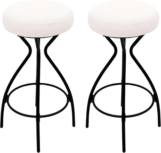 Modern Backless Bar Stools Set of 2 Round Upholstered Counter Stools for Kitchen Island Velvet Dining Chairs，Creamy White