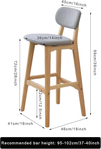 28" Counter Height Stools Set of 2, Farmhouse with Curved Back Solid Wood Legs, Linen Kitchen Island Dining Chairs,Walnut B-Set of 2