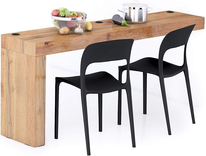 Mobili Fiver, Evolution Dining Table 70.9 x 15.7 in, with Wireless Charger, Rustic Oak with One Leg, Made in Italy