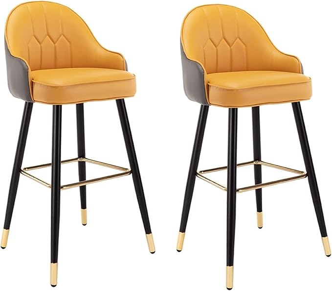 26" Stools Set of 2 with Backrest, PU Leather Upholstered Counter Height Chairs, Chrome Metal Frame, for Kitchen Island, Dining Room, Living Room,Orange/Grey