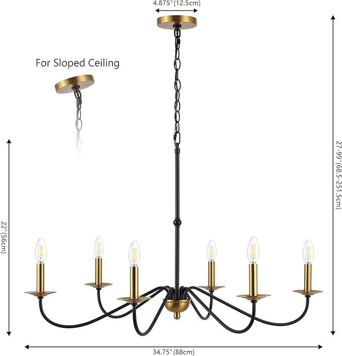 JONATHAN Y 34.75" Brass Gold/Black 6-Light Bohemian Farmhouse Iron Chandelier, Rustic Candle-Style LED Hanging Light for Dining Room Kitchen Island Entryway Foyer (JYL7559C)