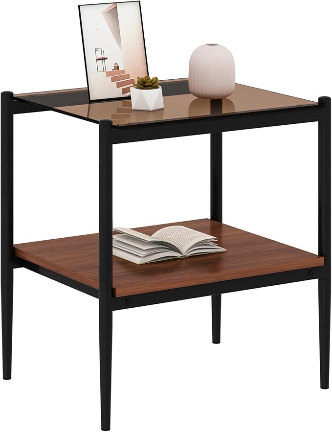 Set of 2 Glass End Table, 2-Layer Glass Living Room Table, Modern Tea Table Side Tables for Home Office Furniture