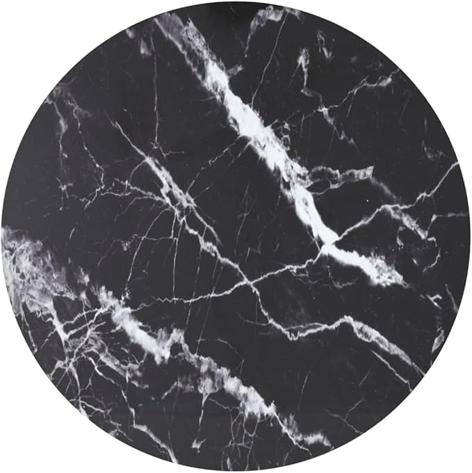 Round Black Marble Tempered Glass Table Top 35.4 in, Heat Safe Modern Dining or Coffee Surface for Indoor Outdoor Bistro Patio Kitchen