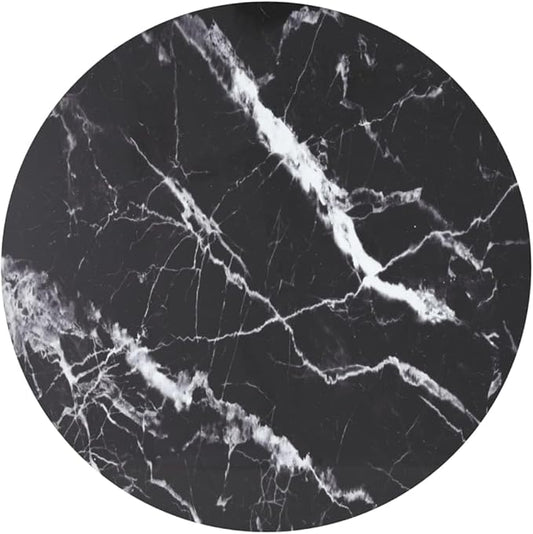 35.4in Round Black Tempered Glass Table Top with Marble Finish, Heat-Resistant Indoor/Outdoor Countertop for Dining or Coffee Use, Modern Tabletop for Living Room, Kitchen, Patio