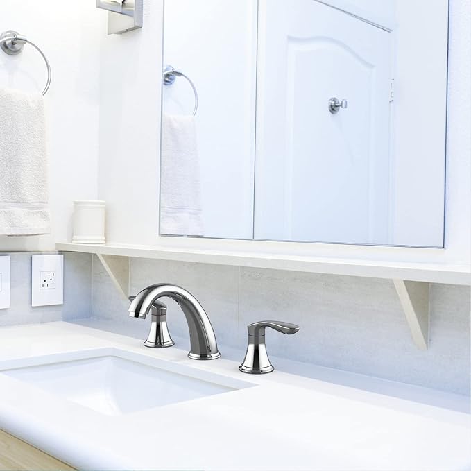 Bathroom Sink Faucet, Faucet for Bathroom Sink, Widespread Chrome Bathroom Faucet 3 Hole with Stainless Steel Pop Up Drain and cUPC Lead-Free Hose - (Chrome 2 Packs)
