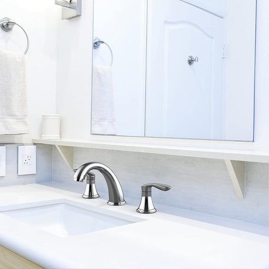 Bathroom Sink Faucet, Faucet for Bathroom Sink, Widespread Chrome Bathroom Faucet 3 Hole with Stainless Steel Pop Up Drain and cUPC Lead-Free Hose - (Chrome 2 Packs)