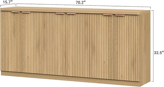 Yanosaku 70" Large Buffet Sideboard Cabinet, Fluted Cabinet 6 Doors, Buffet Table Coffee Bar Wine Bar Storage Cabinet for Dining Room, Living Room