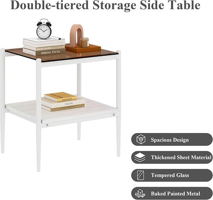 Set of 2 Glass End Table, 2-Layer Glass Living Room Table, Modern Tea Table Side Tables for Home Office Furniture