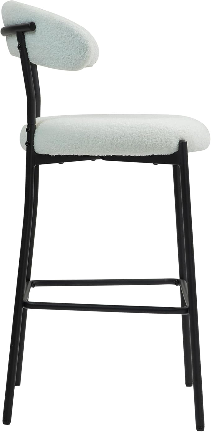 26'' Counter Height bar stools Fabric Cover Kitchen Island Counter bar Stool with Black Powder Coating Base and footrest(Snow)