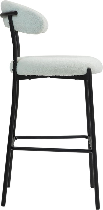 26'' Counter Height bar stools Fabric Cover Kitchen Island Counter bar Stool with Black Powder Coating Base and footrest(Snow)