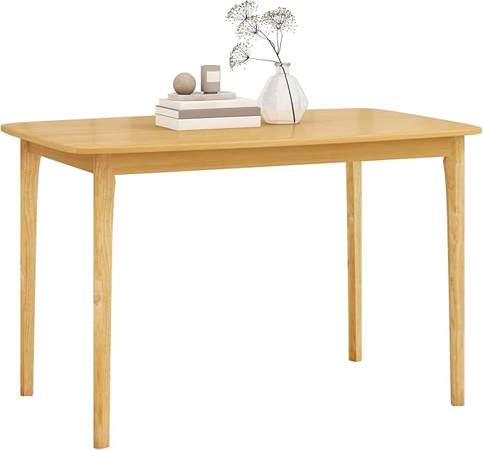 Giantex Dining Table for 4, 48" Rectangular Kitchen Table with Solid Rubber Wood Legs & Spacious Tabletop, Wooden Dinner Table for Living Dining Room, Dinette (Natural)