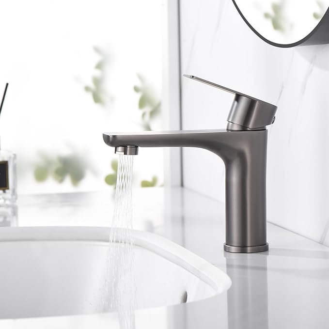 SUMERAIN Bathroom Faucets for Sink Lavatory Faucet 304 Stainless Steel Single Hole Single Handle, Gun Gray