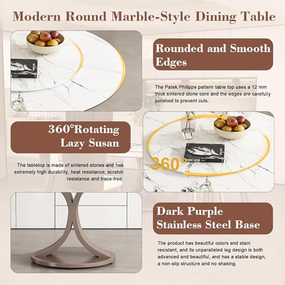 Modern Sintered Stone Dining Table for 4-6, Luxury Rectangular Kitchen Dinette with Faux Marble Top & Heavy-Duty Metal Legs, Heat-Resistant Furniture for Dining Room (53" + 8 Chairs)