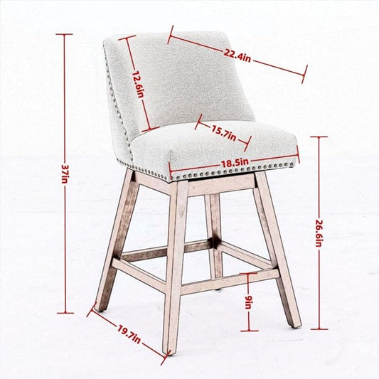 Comfortable Upholstered Swivel Bar Stool with Wooden Legs and Soft Fabric Seat for Kitchen Island or Home Bar Use (Wine RED + Wood+Fabric + Foam)