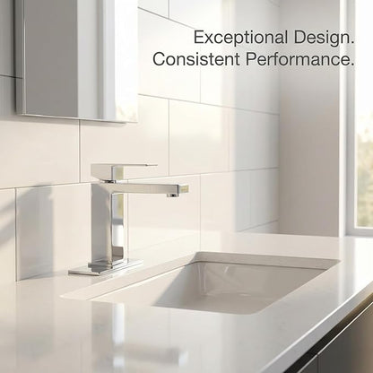 AVSIILE Chrome Bathroom Faucet, Single Hole Vanity Bath Faucet, Single Handle Modern Stainless Steel Bathroom Faucets for Sink 1 Hole with Pop Up Drain Stopper & Water Supply Hoses