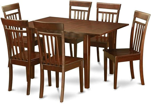 HomeStock 7 Piece Dining Table Set Consist of a Rectangle Dinner Table with Leaf and 6 Dining Room Chairs, 32x60 Inch, Mahogany