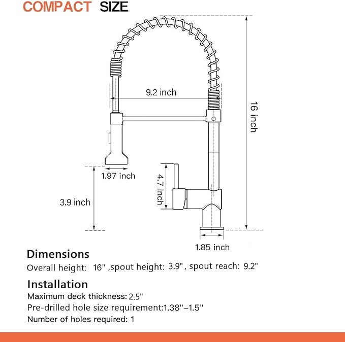 OWOFAN Spring Kitchen Sink Faucet Commercial Single Handle Single Lever Kitchen Faucet with Pull Down Sprayer, Polished Chrome Kitchen Faucets