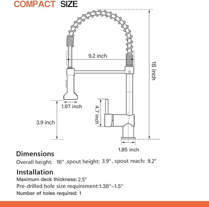 OWOFAN Spring Kitchen Sink Faucet Commercial Single Handle Single Lever Kitchen Faucet with Pull Down Sprayer, Polished Chrome Kitchen Faucets