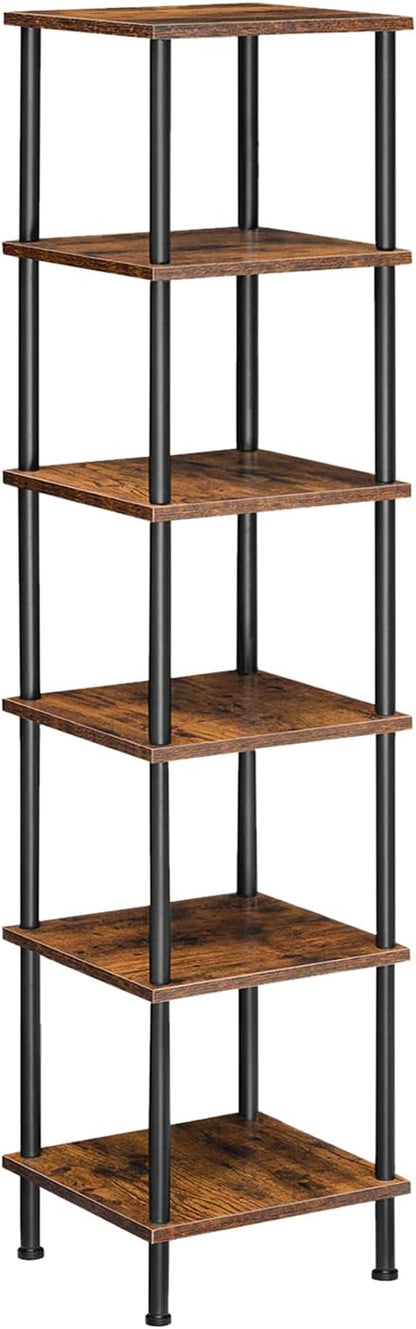 HOOBRO 6-Tier Corner Shelf, Corner Square Rack Display Shelf, Tall Storage Rack Plant Stand, Bookcase for Small Spaces, Living Room, Home Office, Kitchen, Rustic Brown and Black BF55CJ01