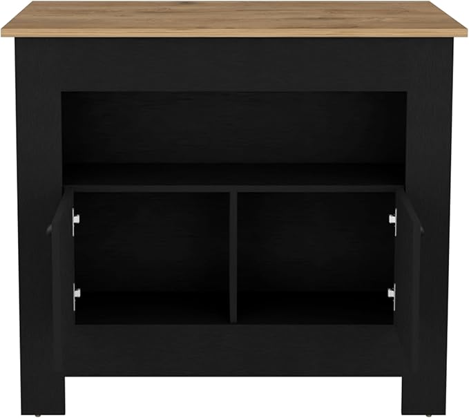 GOWE Floyd Kitchen Island 35" H, Whit 2 Doors, 3 Shelves, Black/Macadamia