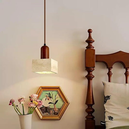Japanese Wabi sabi Pendant Light with Natural Stone Shade, Dimmable Modern Wood Hanging Lamp Fixture, Adjustable Height Pendant Lamp for Bedroom, Kitchen Island, Dining Room, Restaurant, Cafe, Bar (K)