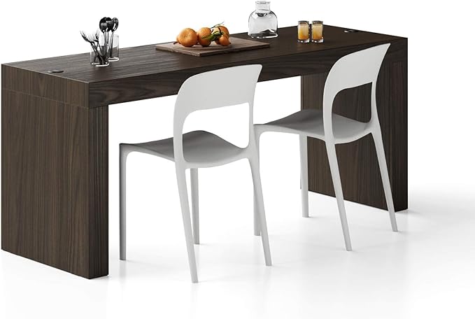 Mobili Fiver, Evolution Dining Table with Two Legs and Wirelss Charger 70.9 x 23.6 in, Dark Walnut, Made in Italy