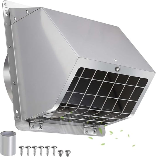 4" Dryer Vent Cover Outside,Stainless Steel Outdoor Dryer Vent Cover for 4 in Pipe,Exterior Wall Vent Cover Cap Dryer Exhaust Vent Cover Outlet for House/Range Hood,Dryer Vent Kit with Screen&Damper