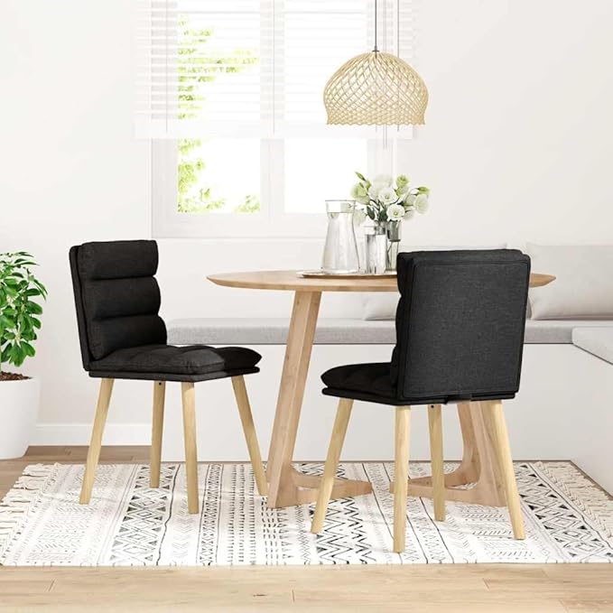 Modern Dining Chair Set of 2 Black Upholstered Side Chairs with Solid Rubber Wood Legs 16.3 in Seat Depth Compact 8.4x6.9x13.3 in for Kitchen Dining Room Living Room