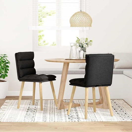 Black Fabric Dining Chairs Set of 2 with Solid Rubber Wood Frame, Comfortable Ergonomic Design for Kitchen Dining Room and Home Decor, Modern Furniture