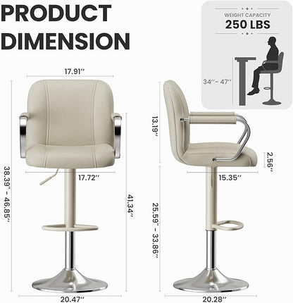MALOL Set of 1 Beige Counter Chairs with Backs – Adjustable Swivel High Chairs for Kitchen Island, Modern Seating, Taburetes para Barra de Cocina, Island Stools for Home Bar