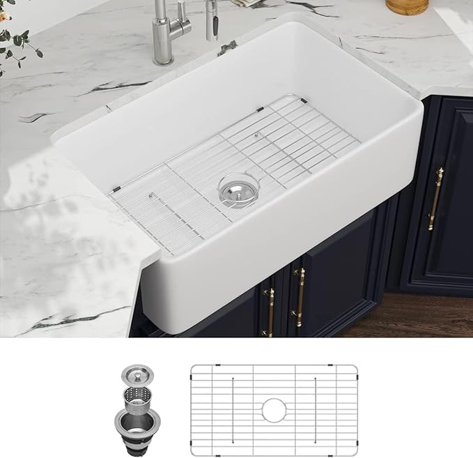 30 Farm Sink White - Kichae 30 x 20 x 9 Inch Farmhouse Kitchen Sink Flat Apron Front White Ceramic Porcelain Fireclay Single Bowl Rectangular Farmer Basin