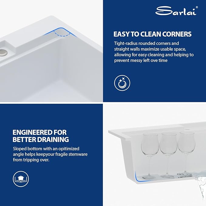 Sarlai Granite Composite Sink 33 Inch Drop In Waterfall Kitchen Sink Workstation Sink with Faucet White Quartz Classic Single Bowl Topmount Multifunction Sinks with Waterfall