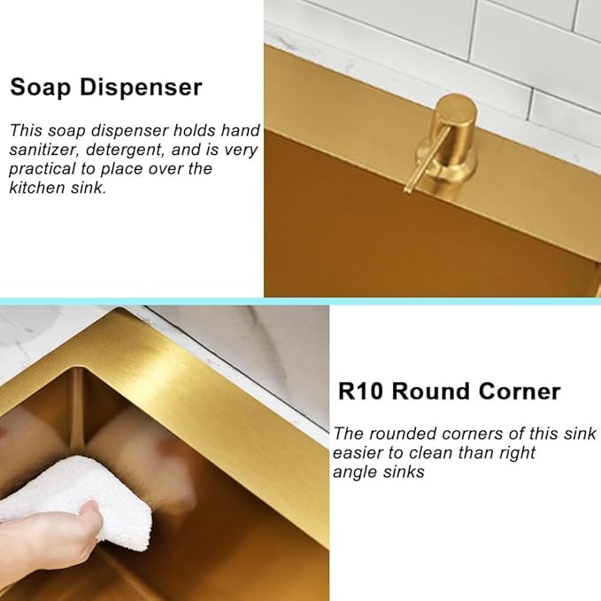 33 Inch Gold Drop In Kitchen Sink -Wesliv 33x22 Inch Gold Kitchen Sink Stainless Steel 18 Gauge 9 Inch Single Bowl Deep Sink with Soap Dispenser & Dish Grid