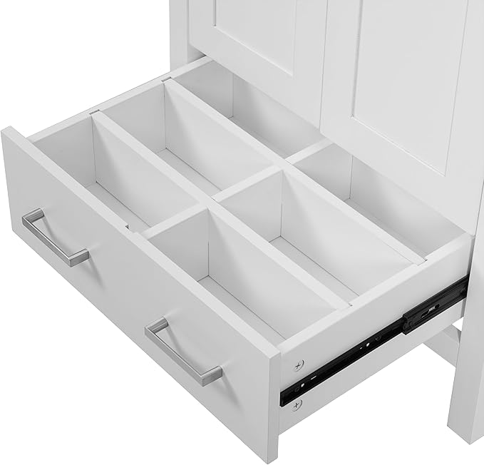 Favfurish 24" Modern Bathroom Vanity with Ceramic Sink, Freestanding Storage Cabinet w/2 Soft-Close Doors & 1 Drawer, Double-Layer Door Shelf, Solid Wood Frame for Small Bathrooms, Easy Assembly,White