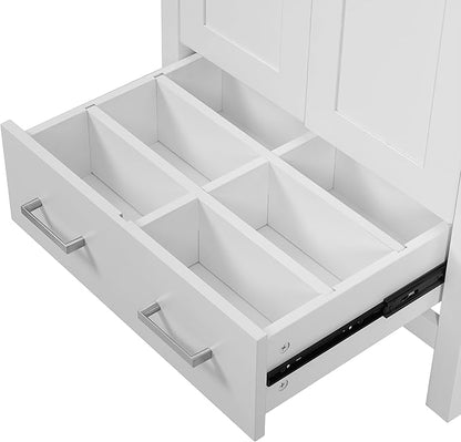 Favfurish 24" Modern Bathroom Vanity with Ceramic Sink, Freestanding Storage Cabinet w/2 Soft-Close Doors & 1 Drawer, Double-Layer Door Shelf, Solid Wood Frame for Small Bathrooms, Easy Assembly,White