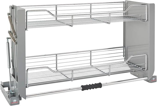 Rev-A-Shelf 36" Pull-Down Heavy-Duty Shelf Organizer for Tall Kitchen/Bathroom Cabinets, Dual Tier Wall Mounted Pantry Storage, Chrome, 5PD-36CRN