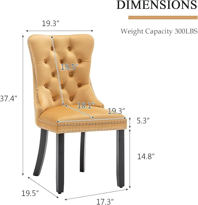 Eifizek Velvet Dining Chairs Set of 6, Tufted Dining Room Chairs with Nailhead Ring Pull Trim, Upholstered Dining Chairs with Solid Wood Legs for Kitchen Dining Room (Gold)