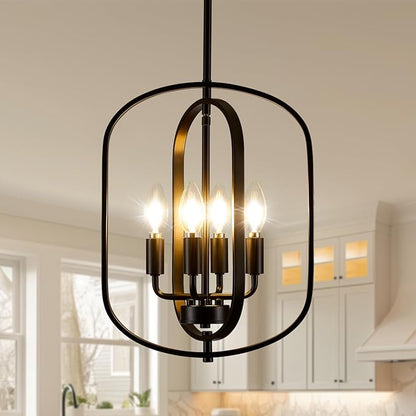 Black Chandelier for Dining Room Light Fixture, Modern Farmhouse Chandelier for Entryway Foyer Lighting Fixtures, Pendant Lights Kitchen Island Hanging Rustic Small Chandelier for Living Room
