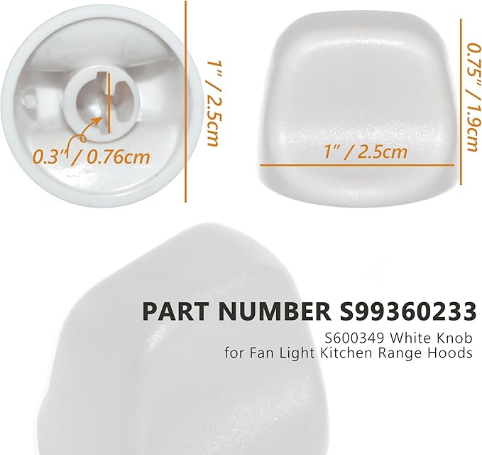 S600349 Range Hood Knob S99360233 Fan Knob Replacement Parts for Kitchen Appliances Stove Fan and Light Replacement White 2PCS