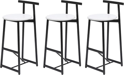 Bar Stools Kitchen Island Bar Chairs Set of 3 Metal Counter Bar stools with Backrest for Dining Pub Room (Black White)