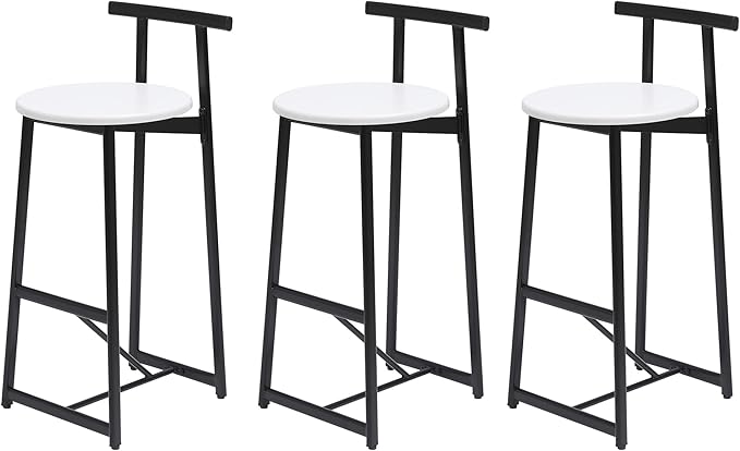 Bar Stools Kitchen Island Bar Chairs Set of 3 Metal Counter Bar stools with Backrest for Dining Pub Room (Black White)
