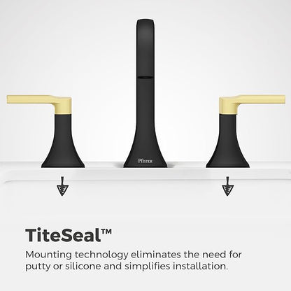 Pfister Vaneri Bathroom Sink Faucet 8 in Widespread 2-Handle 3-Hole NSF Certified Water-Efficient Matte Black and Brushed Gold Finish Push & Seal Drain LF049VRIBBG