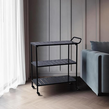 Modern Kitchen Bar Cart on Wheels Metal Rolling Serving Carts with 3 Tier for Storage Mobile Kitchen Island with Lockable Casters and Side Handle for Outdoor& Indoor -33.5 * 15.7 * 37.2inch(L*W*H)