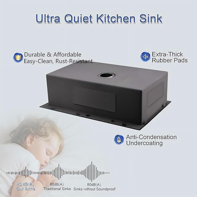 33 Inch Drop In Kitchen Sink, Top mount SUS304 Stainless Steel Nano Gunmetal Black Single Bowl Sink, Prep Kitchen, Bar 33 x 19 x 9 inch