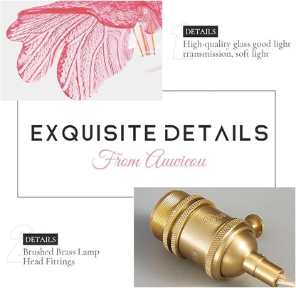 Pink Glass Flower Petal Hanging Light Plug in Pendant Light for Ceiling, 15.7" Gold Mid Century Boho Ceiling Pendant Lighting for Bedroom Living Dining Room, Beautiful Light Fixtures