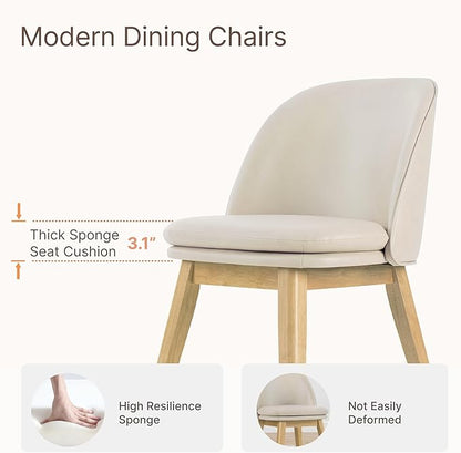 KISLOT Wooden Dining Chairs Set of 2, Faux Leather Upholstered Modern Dining Room Chairs with Double-Layer Thick Seat Cushion & Ergonomic Backrest for Restaurant, Kitchen and Café, Beige