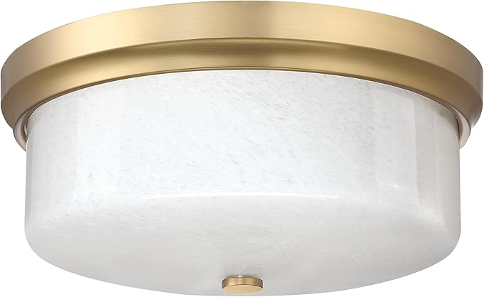 Close to Ceiling Light, 12inch Flush Mount Ceiling Light Fixture, Metal Gold Finish with Handmade White Marble Art Glass Shade for Bedroom Living Room Hallway Kitchen Laundry