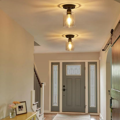 YYT Hallway Light Fixtures Ceiling Black 1 Light Semi Flush Mount Ceiling Light Hallway Light Fixtures Small Cieling Lights Single Light Fixture with Clear Glass Shade Set of 1